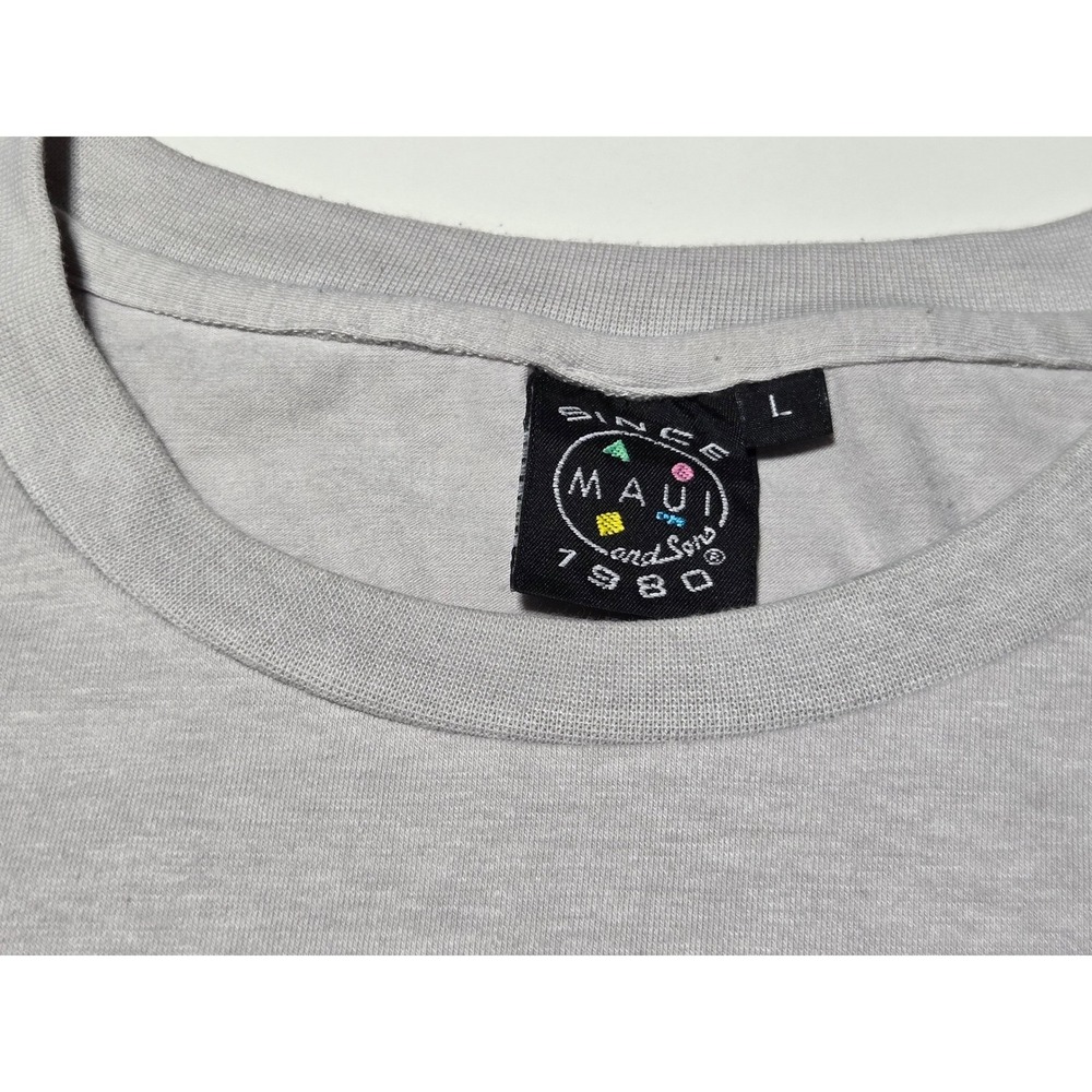 Maui & Sons Gray Sleeveless Graphic Tee Neon Print Accent Men's M Back Hit - Picture 5 of 8